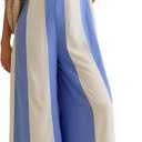 Summer Strapless Wide Leg Jumpsuits Women Cotton Striped Strapless Long Beach Rompers 2026 One Piece Outfits Pockets (L)