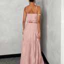 Floerns Women's 2 Piece Outfit Tie Front Camisole Top Tiered Maxi Skirt Set (Pink, M)