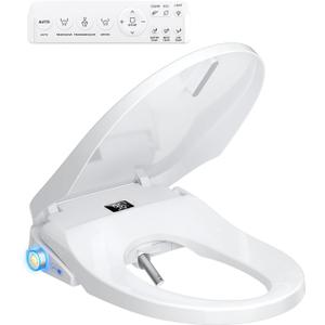 Bidet Toilet Seat Elongated, Electric Heated Seat with Instant Warm Water, Remote & Side Knob Control, Self-Clean Nozzle, Soft Close Lid, Night Light, Warm Air Dryer (White)