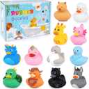 12PCS Rubber Ducks - Assorted Rubber Ducks with Black Cat,Highland Cow,Sheep Bath Toys,Toddler No Hole Ducks for Jeeps,Baby Bath Toys, Animal Bath Duckies for Baby Shower Pool Party Favors