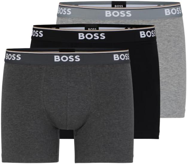 BOSS Men's Stretch Cotton Boxer Briefs 3 Pack (XX-Large, Gray/Charcoal/Black)