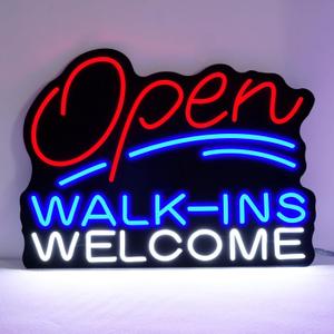 Large Open Walk Ins Welcom Neon Sign,Led Open Business Signs for Shop Bar Club Pub.Super Bright Light Red Open Black Backboard for Barber Shop or Restaurant,12V Powered., 24 inches x 18 inches
