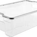 SIMPLEMADE Clear Refrigerator Organizer Bins - Clear Bins for Fridge, Containers for Fridge and Freezer, Multipurpose Storage for Kitchen, Office, Bathroom, Silver Rim (8.5" x 14.6")
