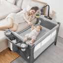 5-in-1 Pack and Play, Baby Bassinet Bedside Sleeper with U-Shaped Diaper Changer, Portable Toddler Playard for Newborn Toddlers, Baby Crib with 4 Adjustable Height, Carry Bag,Easy to Install (Grey)