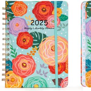 Planner 2025, Weekly Planner Undated & To Do List Notebook, 12 Monthly Note Book for Daily Organizer 6.3" x 8.4", Flexible Cover, Colorful Roses (Style D)