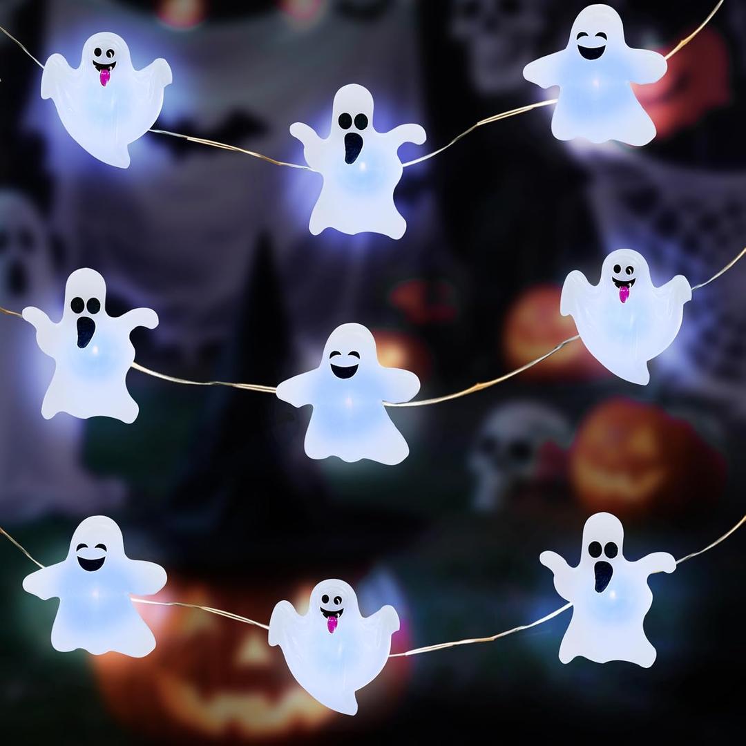 Aogist 50LED Halloween Day Fairy Lights - 16ft Super Bright 3D Cute Ghost String Lights Battery Operated Decor for Indoor/Outdoor Party Home Bedroom Yard Windows Doors Winter Decor