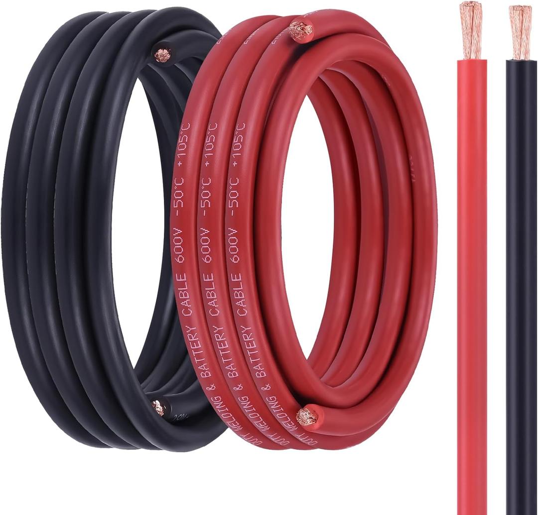 6 Gauge Battery Cable, 15FT Red + 15FT Black 6 AWG Welding Cable, Flexible Stranded Oxygen-Free Copper Wire for Automotive, Battery, Solar, Marine and Generator