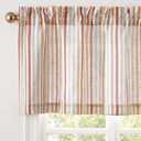 jinchan Valance Curtain Linen Textured Striped Window Curtain for Living Room Light Filtering Farmhouse Valance for Kitchen Rod Pocket 1 Panel 16 Inch Multi Red on Linen