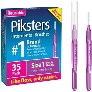 Piksters Interdental Brushes, 35 pk, Size 1, Interdental Tooth Brush for Tight Gaps, Gum Soft Bristles for Plaque Removal, Safe for Braces