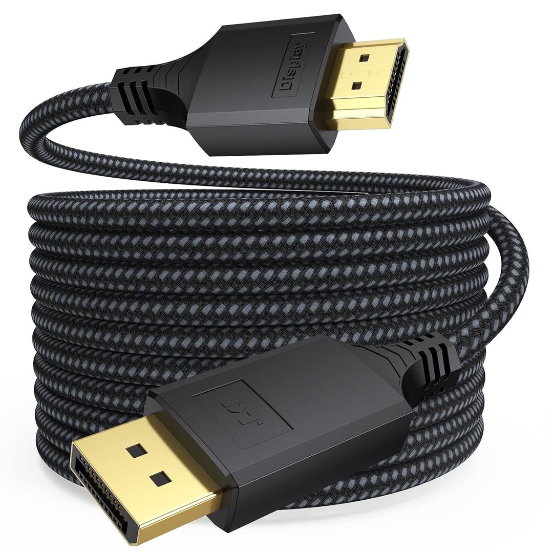 Display Port to HDMI Cable 15Ft Long, (4K@30Hz 1080P@120Hz) DisplayPort DP to HDMI One-Direction Cord 15 Feet for Computer Graphics Card Laptop to TV Monitor Projector