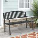 Outdoor Bench Garden Bench, Weatherproof Anti-Rust Heavy-Duty Outside Benches Clearance, Wrought Iron Metal Bench for Front Porch, Patio, Park, Black