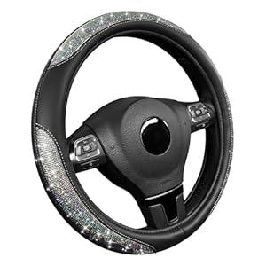 Road Comforts Pixel Glitter Steering Wheel Cover, 14.5–15 Inch Leather Steering Wheels Snug Fit, Anti-Slip Leather Grip, Elegant Sparkle Design, Universal Fit - Black