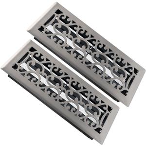 2 Pack Floor Register 4x12 Inches Heavy Duty Walkable Steel Floor Registers Adjustable Airflow Floor Vent Covers - Satin Nickel Finish - Savannah Design - Air Vents Floor to Allow Walk