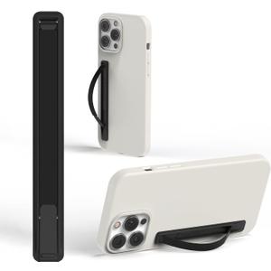 SleekStrip SleekGrip-Essential Ultra Thin Phone Grip Stand,Slim Metal Finger Loop Ring Hand Holder Strap Cell Phone Grips for iPhone 16 Pro Max,17 Air,Android,Case Back - Black x Jet Black