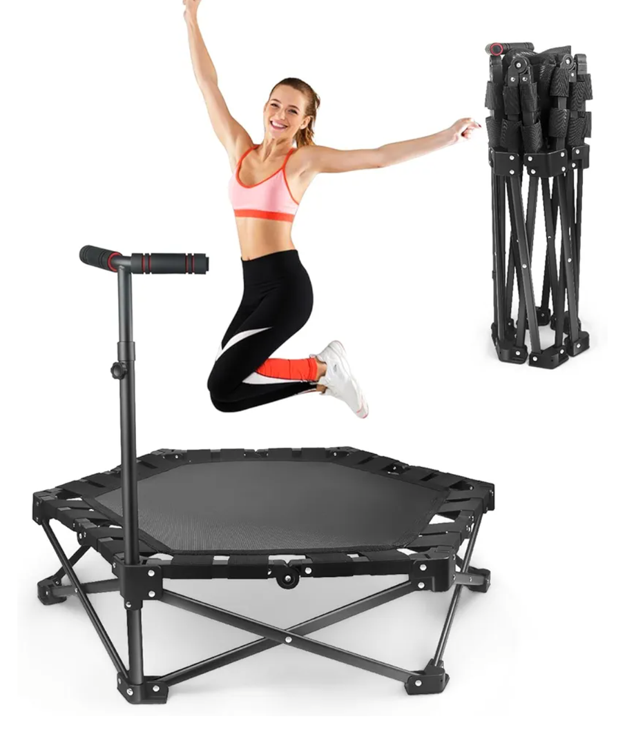 Foldable Mini Trampoline — One-Step Fold & Open, 42" Rebounder Trampoline for Adults & Kids, 450lbs Max Load, Adjustable T-Bar, Indoor & Outdoor Workout