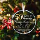 3 x 50th Wedding Anniversary Glass Ornament  Golden 50 Years of Marriage Keepsake Gift, Happy Anniversary Decoration for Parents, Grandparents, Mom and Dad, Christmas Tree Hanging Ornament