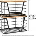 ALOCEO 2 Pack Storage Stackable Kitchen Laundry Organizers with Bamboo Top, Large Trash Bag Holder and Small Garbage Bag Dispenser for Countertop Organization