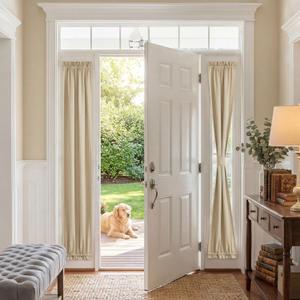 PONY DANCE Sidelight Door Curtain - 70% Blackout Patio Panel Top and Bottom Rod Pocket French Door Curtain for Privacy Bonus Tiebacks, 25 x 72-inch, Biscotti Beige, 1 Panel