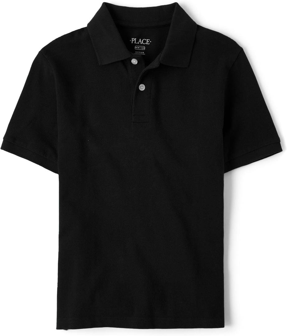 The Children's Place Boys' Uniform Short Sleeve Pique Polo (Medium, Black)
