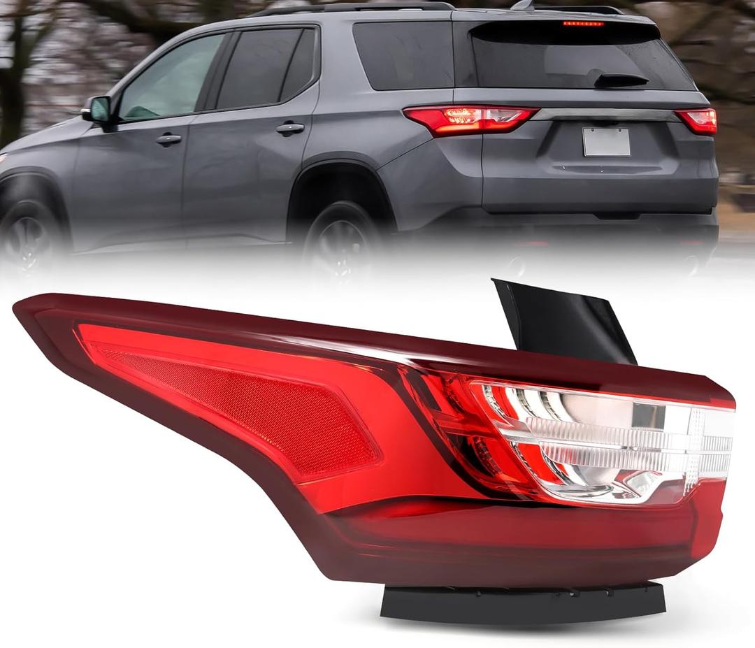 JFN LED Tail Lights Taillights Assembly for 2018-2021 Chevy Traverse Outer,Red Rear Brake Signal Plate Tail Lamp Replacement, OE:84618032 GM2805130 (Driver Side (Left))