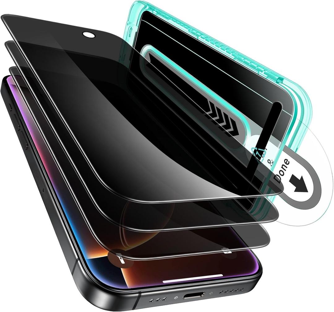 ESR 3 Pack for iPhone 16 Pro Max Privacy Screen Protector, Anti-spy Tempered-Glass Privacy Screen Protector with Flawless Fit Tray, Micro-curved Edges, Case Friendly