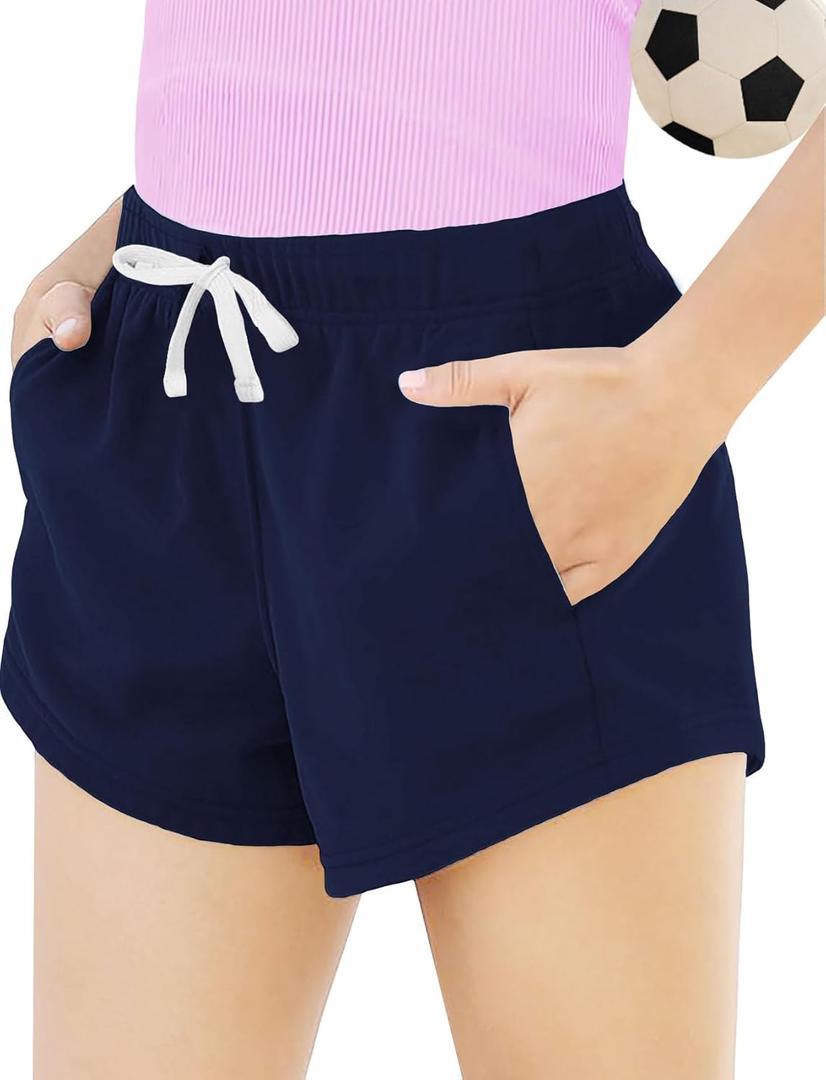 Topstype Girls' Casual Sweat Shorts Summer 5-14 Years (7-8 Years, M, Dark Blue)