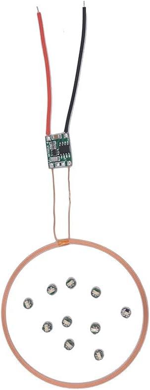 Taidacent 80mm Long Distance 5V Wireless LED Coil Inductive Coil and Ten Colorful Wireless LEDs Lights Brightness Adjustable Wireless LED Induction Wireless Charging Module (10 Mixed Wireless LEDs With 1 Transmitter Coil)