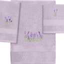 3 Pcs Lavender Floral Bathroom Towel Set Farmhouse Embroidered Lavender Floral Towels Vintage Decorative 100% Cotton Bath Towel Highly Absorbent Elegant Decor Set for Bathroom (Purple)