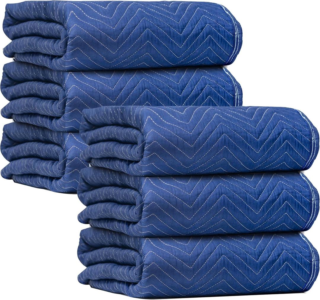 Padded Moving & Packing Blankets-Heavy Duty Pro - 80" x 72" (90lb/dz Weight) - Furniture Shipping Pads for Moving and Storage- Blue-6 Pack