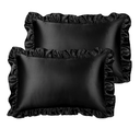 GIGIZAZA Black Lumbar Throw Pillow Covers, 12x20 Decorative Velvet Ruffle Cushion Pillow Covers for Sofa Couch Set of 2