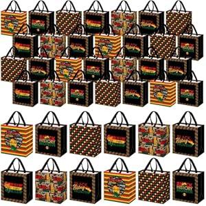 Wesnoy 48 Pcs Black History Month Gift Bags Bulk with Handles Non Woven Black History Month Reusable Bags for African American February Party Favor Gift Wrapping, 11.4 x 10.6 x 4.7 Inch