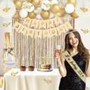 22nd Birthday Decorations, Champagne Gold Happy 22 Birthday Decorations with Sash and Crown, Banner, Fringe Curtains, Hanging Paper Fans, 22 Year Old Gifts