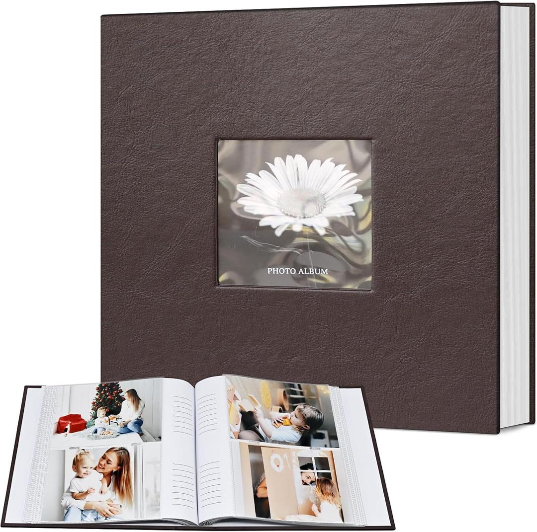 Popotop Photo Album 4x6 200 Photos with Writing Space, Leather Cover Album with Display Picture Window, Photo Book for Wedding Family Baby Gift