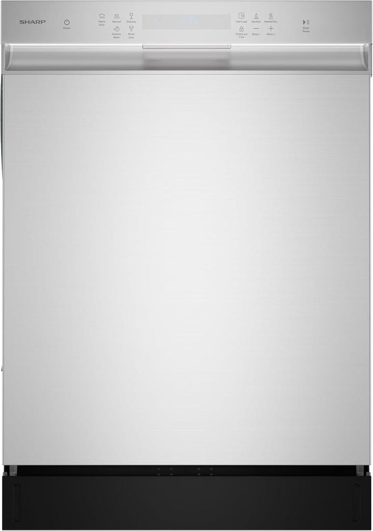 Sharp SDW6504MS Stainless Steel Dishwasher, 24-inch Pocket Handle, 52 dB, Hybrid Tub, 12 Place Settings, 5 Cycles, Heated Dry