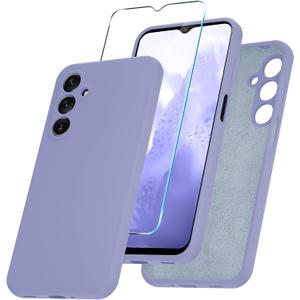 for Samsung Galaxy A16 5G Case, Silicone Phone Case with 1 Screen Protector, Soft Anti-Scratch Microfiber Lining, Full Body Shockproof Slim Cover, Lavender Purple