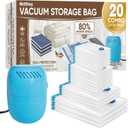 Vacuum Storage Bags with Electric Pump, 20 Pack (3 Jumbo/3 Large/7 Medium/7 Small), Space Saver Bags with Pump, Storage Vacuum Sealed Bags for Clothes, Comforters, Blankets, Bedding
