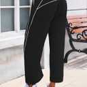 Fisoew Womens Baggy Wide Leg Pants Casual Elastic Waist Drawstring Hiking Workout Cropped Track Pants with Pockets Black (Black, L)