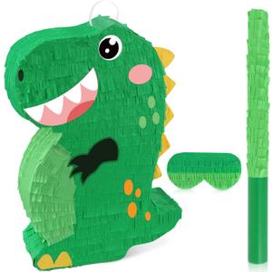 Hooqict Dinosaur Pinata Dino Party Pinata with Blindfold and Bat Stick for Kids Boys Green Dinosaur Theme Baby Shower Birthdays Party Decorations Supplies
