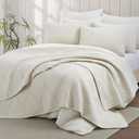 Oli Anderson Queen Quilt Set, Beige Lightweight Soft Bedspread Coverlet, Basket Weave Pattern Bedding, 3PCS Modern Geometric Stitching Textured Comforter Sets (1 Quilt and 2 Pillow Shams)