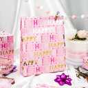 2 x Yarcony Girl Birthday Wrapping Paper, Pink and Gold Wrapping Paper, Gold Foil Girly Happy Birthday Lettering Design Pink Gift Wrap for Girls Women, Baby Shower, Party (Mini Roll, 17 Inch X 16.5 Feet)