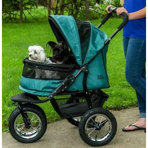 Pet Gear NO-Zip Double Pet Stroller, Zipperless Entry, for Single or Multiple Dogs/Cats, Plush Pad + Weather Cover Included, Large Gel-Filled Tires, Jade