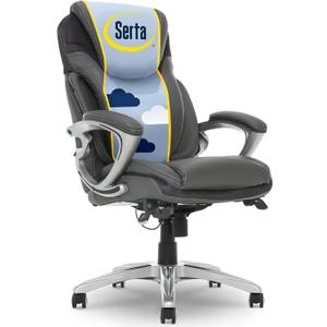 Serta Bryce Executive Office Chair, Ergonomic Computer DeskChairs with Patented AIR Lumbar Support, Comfy Body Pillows, Height Adjustable, Swivel Base with Wheels, Bonded Leather, Gray (Grey)