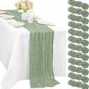 12 Pcs 10FT Sage Green Cheesecloth Table Runner 35 x 120 Inches Long Runner for Tables Gauze Fabric Boho Table Runner Decoration Rustic Sheer Runner for Wedding Baby Shower Birthday Party (Sage Green)