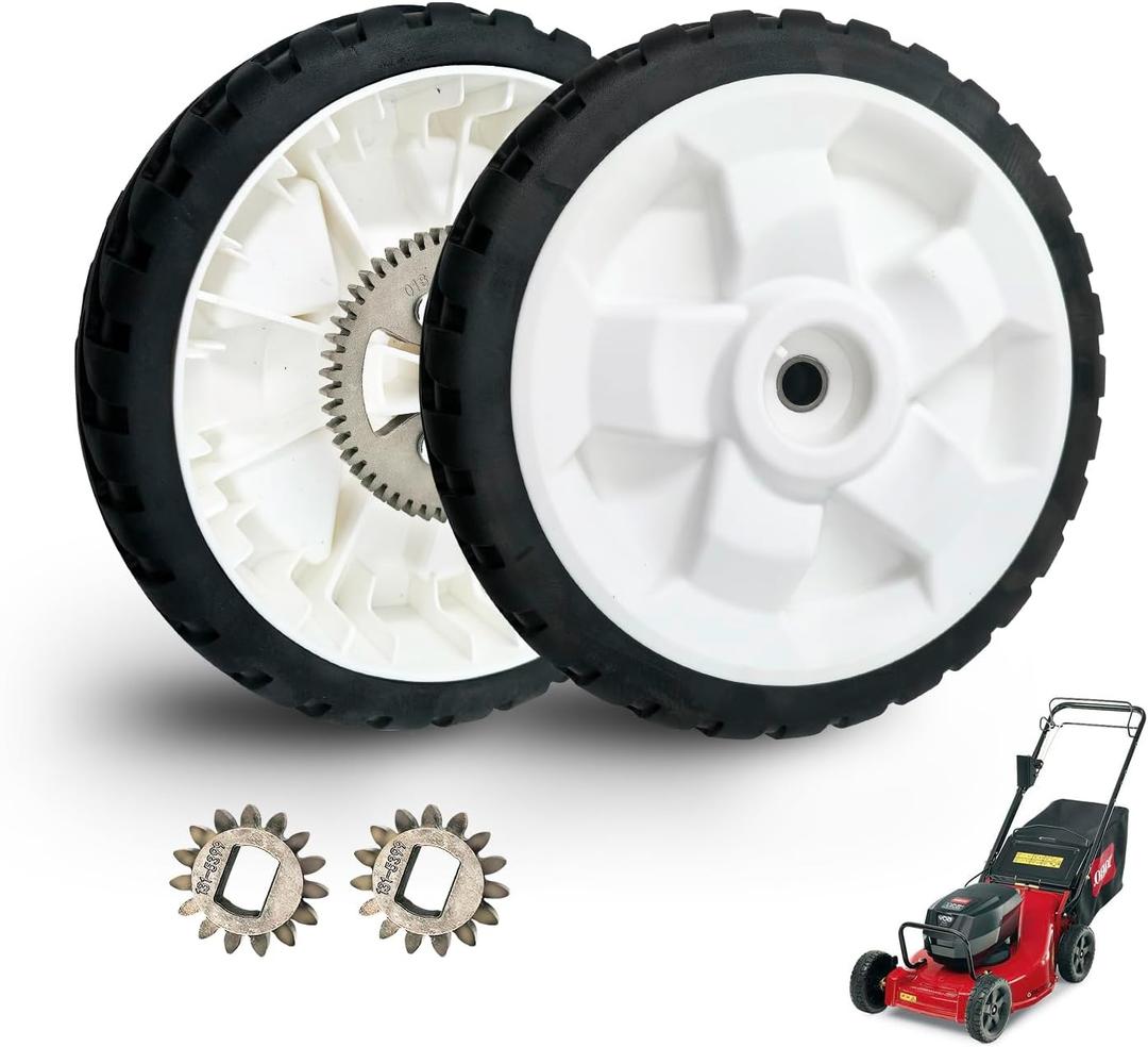 2 Pack 8" Wheel Assebmly 137-4835 119-3822 and 2 Pack 131-5399 (15T) Pinion Gear Compatible with Toro 55cm 22in Recycler Lawn Mowers 20332 20333 20334 20337 20372 20373 20374 20955 20958 21762
