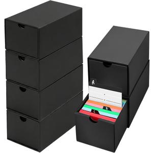 6Packs 3x5 Index Card Box,Index Card Organizer Box with Lid,Hold 6000 Cards,Black Recipe Holder for 3''x5'' Notecard Recipe Flashcard Card