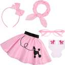 50s Outfit for Girls 50s Sock Hop Poodle Skirt Costume for Girls with Accessories Halloween Party Dress Up (4-6 Y, Pink)