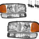 Headlights Assembly for 99-07 GMC Sierra, Compatible with 99-06 GMC Yukon Headlamp Replacement Chrome Housing Driver & Passenger Side