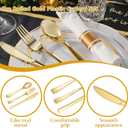 N9R 75 Pack Pre Rolled Gold Plastic Cutlery Set, Wrapped Plastic Silverware Set with 75 Forks, 75 Knives, 75 Spoons and 75 Napkins, Disposable Cutlery Set for Party and Wedding