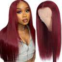 99j Burgundy Lace Front Wigs Human Hair 13x6.5 HD Burgundy Colored Lace Front Wigs Human Hair 250% Density Glueless Straight Wigs Human Hair Pre Plucked with Baby Hair (22 inch, 99j)