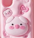Kawaii 3D Pig Phone Case with Stand and Grip for iPhone 16, Cute Cartoon Animal Phone Cover for Girls, Boys, Kids, Teens, and Women's Pink